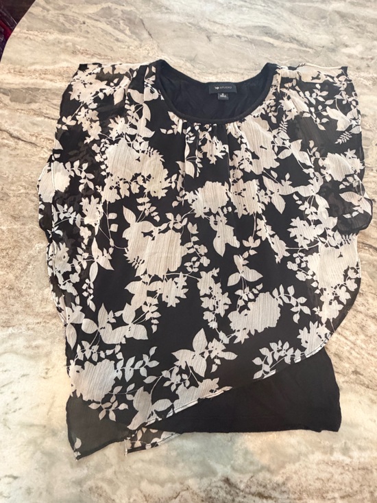 AB Studio Tops - AB Studio Floral Chiffon Layered Blouse Medium Black White Business Casual Top